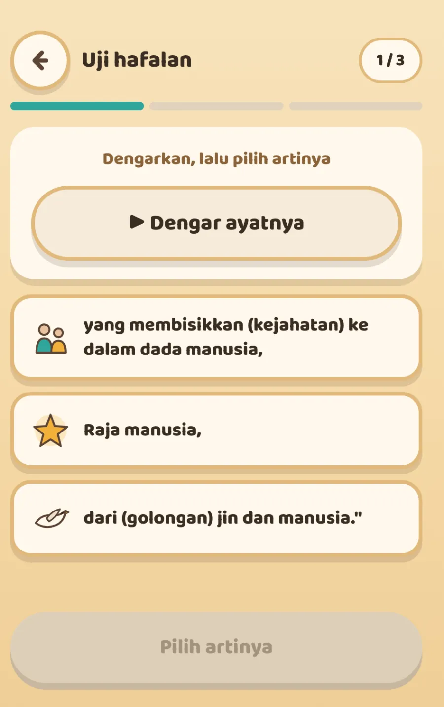 Fitur Uji Hafalan audio EL Kids Maknai