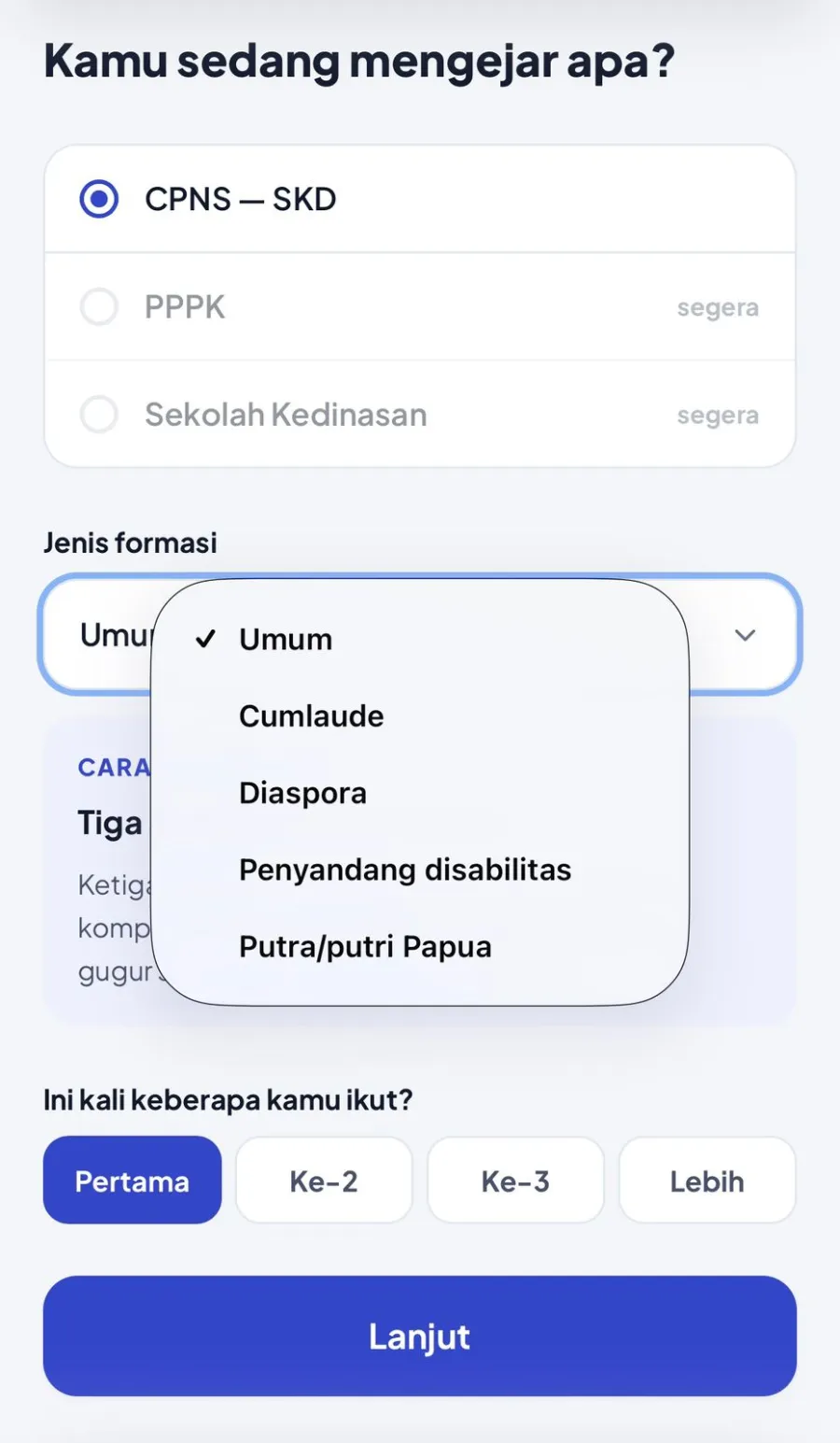 Pengaturan jalur dan jenis formasi di Mahir ASN