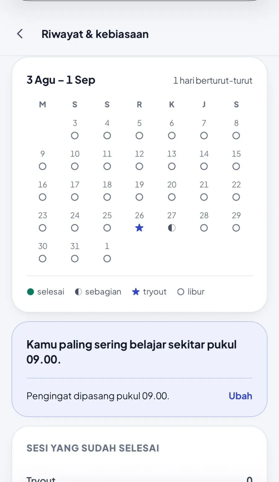 Riwayat dan kebiasaan belajar di Mahir ASN