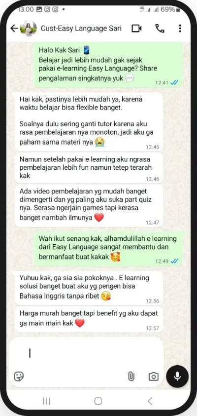 Chat WhatsApp pengguna Easy Academy