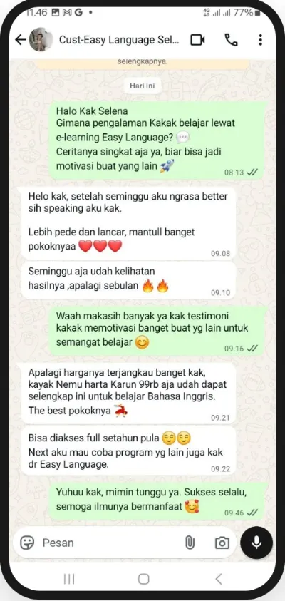 Chat WhatsApp pengguna Easy Academy